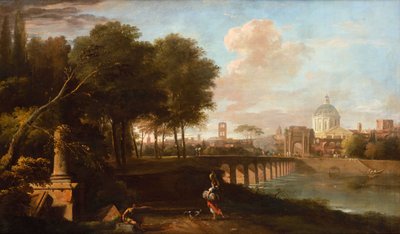 Klassische Landschaft, mit Wrens Kuppel des King Charles Court, Greenwich Hospital (heute das Royal Naval College, Greenwich), ca. 1710 von Marco Ricci